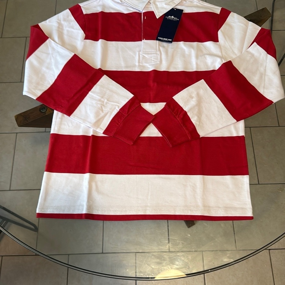 Charles River Apparel Red and White Men's Rugby Shirt